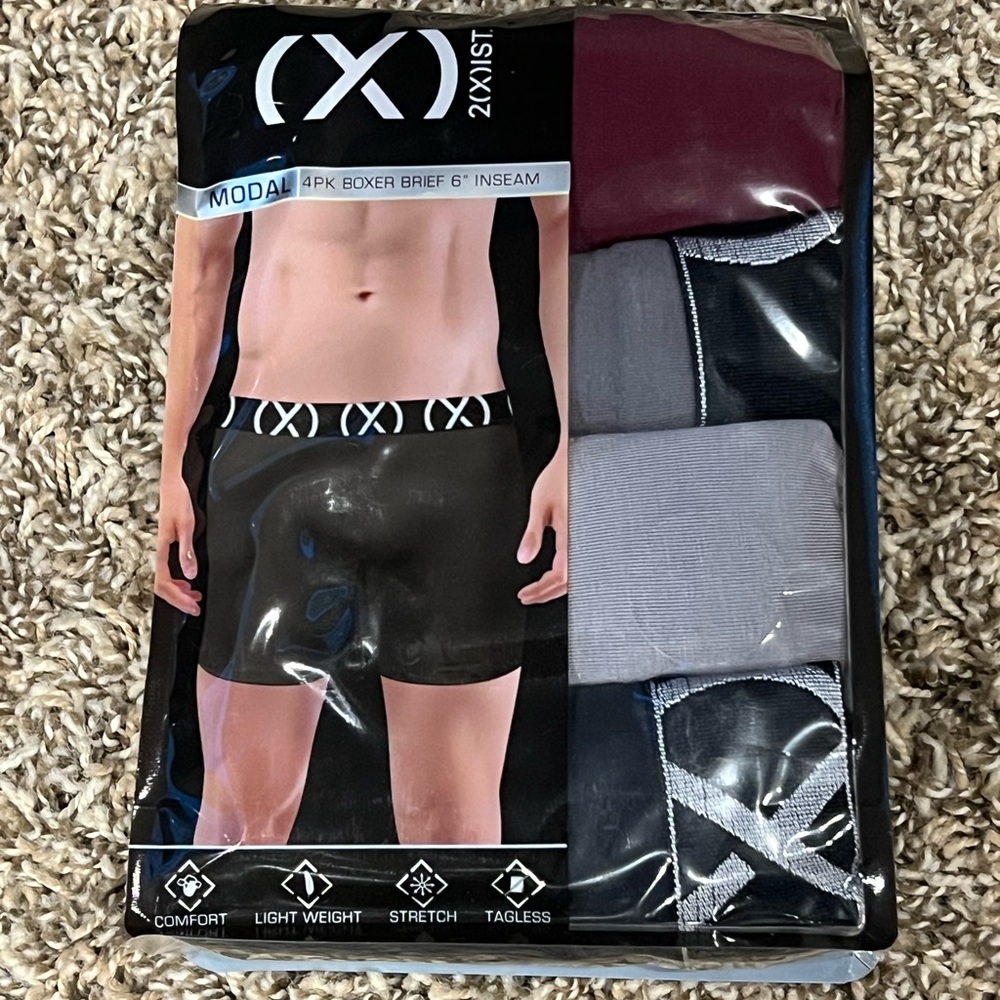 2xist Boxer Briefs 4-Pack in Black, Gray, Burgundy